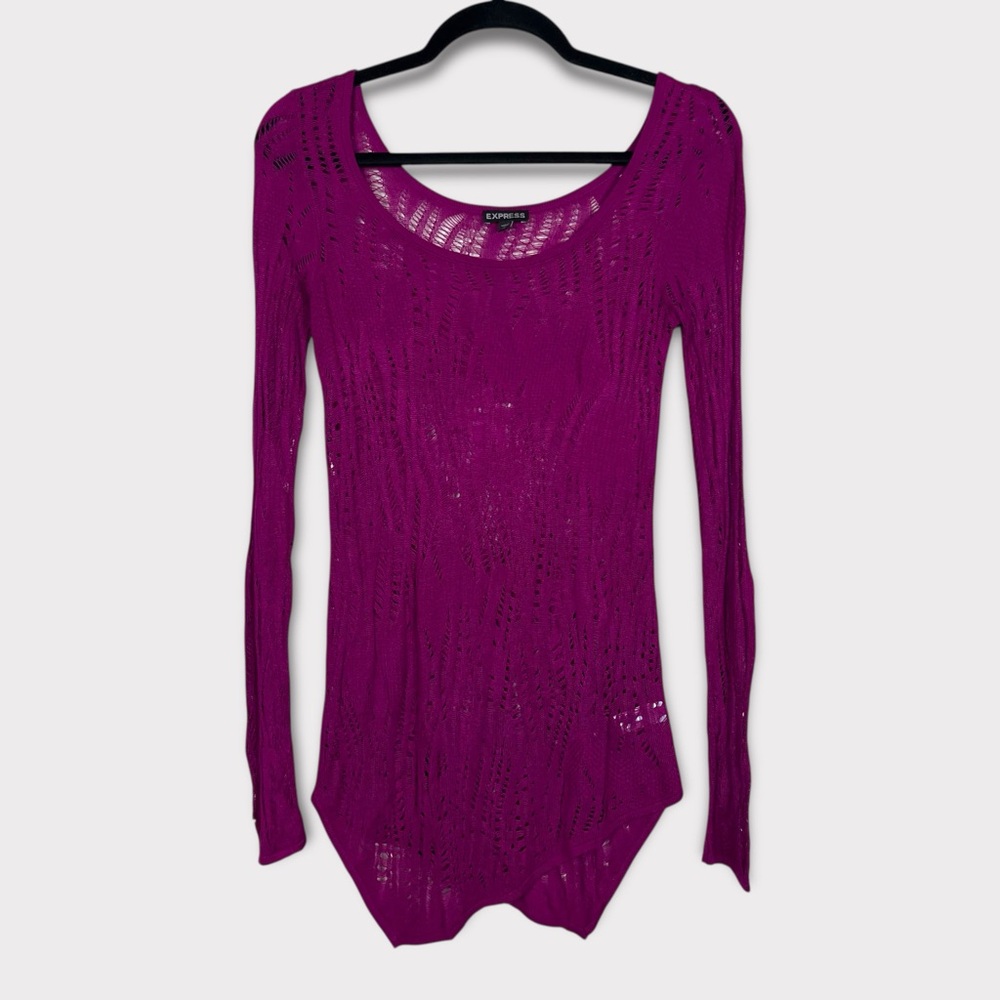 Y2k Express Open Knit Crochet Long Sleeve Top Small Grunge Preppy Boho